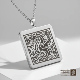 گردنبند طرح اسب دریایی - اسلیمی (حکاکی لیزری فایبر، مدل قاب مربع) کد 502962