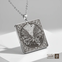 گردنبند طرح کوچه سسمی - نمای شلوغ (حکاکی لیزری فایبر، مدل قاب مربع) کد 502973