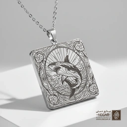 گردنبند طرح کوسه سفید در قاب دایره (حکاکی لیزری فایبر، مدل قاب مربع) کد 502977
