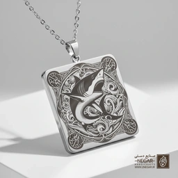 گردنبند طرح کوسه در قاب تذهیب (حکاکی لیزری فایبر، مدل قاب مربع) کد 502981