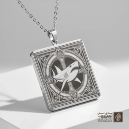 گردنبند طرح کوسه مهاجم در کادر مشکی (حکاکی لیزری فایبر، مدل قاب مربع) کد 502984