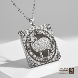 گردنبند طرح گوسفند فانتزی (نماد برکت) (حکاکی لیزری فایبر، مدل قاب مربع) کد 502995