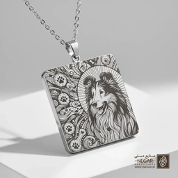 گردنبند طرح سگ شلتی رئالیسم (حکاکی لیزری فایبر، مدل قاب مربع) کد 503002