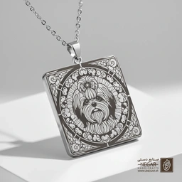 گردنبند طرح سگ شیتزو (Shih Tzu) قاب دایره (حکاکی لیزری فایبر، مدل قاب مربع) کد 503003