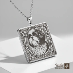 گردنبند طرح سگ شیتزو پرتره کلاسیک (حکاکی لیزری فایبر، مدل قاب مربع) کد 503006