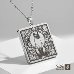گردنبند طرح گربه سیامی (Siamese) در قاب بیضی (حکاکی لیزری فایبر، مدل قاب مربع) کد 503010