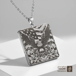 گردنبند طرح عقاب سرفراز و پرچم خطی (حکاکی لیزری فایبر، مدل قاب مربع) کد 503087