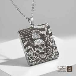 گردنبند طرح عقاب و جمجمه در میدان نبرد (حکاکی لیزری فایبر، مدل قاب مربع) کد 503089