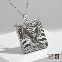 گردنبند طرح عقاب فاتح و پرچم مواج (حکاکی لیزری فایبر، مدل قاب مربع) کد 503091