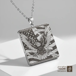 گردنبند طرح عقاب و بال‌های گشوده (سیلوئت) (حکاکی لیزری فایبر، مدل قاب مربع) کد 503092