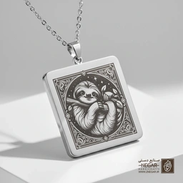 گردنبند طرح حیوان تنبل (Sloth) در کادر (حکاکی لیزری فایبر، مدل قاب مربع) کد 503105