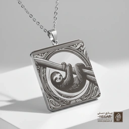 گردنبند طرح تنبل و ماه در قاب دایره (حکاکی لیزری فایبر، مدل قاب مربع) کد 503112