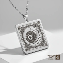 گردنبند طرح حلزون (Snail) در قاب مهندسی (حکاکی لیزری فایبر، مدل قاب مربع) کد 503118
