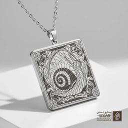 گردنبند طرح حلزون و نقوش ماندالا (حکاکی لیزری فایبر، مدل قاب مربع) کد 503122
