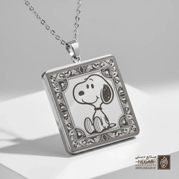 گردنبند طرح اسنوپی (Snoopy) قاب کلاسیک (حکاکی لیزری فایبر، مدل قاب مربع) کد 503123