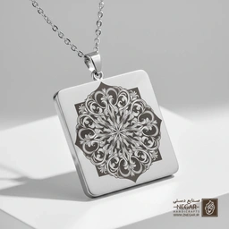 گردنبند طرح دانه برف ماندالا اشرافی (حکاکی لیزری فایبر، مدل قاب مربع) کد 503129