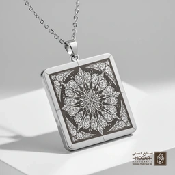 گردنبند طرح دانه برف کلاسیک و کادر توری (حکاکی لیزری فایبر، مدل قاب مربع) کد 503131