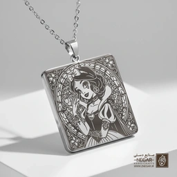 گردنبند طرح سفیدبرفی (Snow White) در قاب (حکاکی لیزری فایبر، مدل قاب مربع) کد 503161