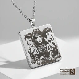 گردنبند طرح تابلو سفیدبرفی پانک (Punk Snow White) (حکاکی لیزری فایبر، مدل قاب مربع) کد 503179