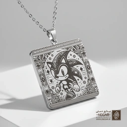 گردنبند طرح سونیک در کادر مربعی تزئینی (حکاکی لیزری فایبر، مدل قاب مربع) کد 503184