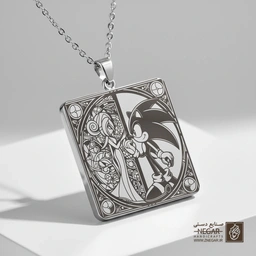 گردنبند طرح سونیک و ایمی (Shadow & Sonic) (حکاکی لیزری فایبر، مدل قاب مربع) کد 503187