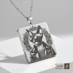 گردنبند طرح گربه اسفینکس (Sphynx Cat) (حکاکی لیزری فایبر، مدل قاب مربع) کد 503205