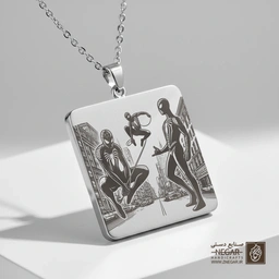 گردنبند طرح نبرد اسپایدرمن در شهر (حکاکی لیزری فایبر، مدل قاب مربع) کد 503212
