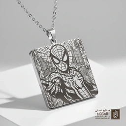 گردنبند طرح مرد عنکبوتی (Spider-Man) در شهر (حکاکی لیزری فایبر، مدل قاب مربع) کد 503228