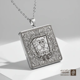 گردنبند طرح باب اسفنجی در کادر شلوغ (حکاکی لیزری فایبر، مدل قاب مربع) کد 503234