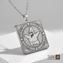 گردنبند طرح پاتریک (Patrick Star) در قاب (حکاکی لیزری فایبر، مدل قاب مربع) کد 503235