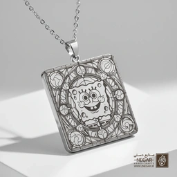 گردنبند طرح باب اسفنجی و دنیای زیر آب (حکاکی لیزری فایبر، مدل قاب مربع) کد 503236