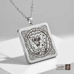 گردنبند طرح باب اسفنجی مینی‌مال مربعی (حکاکی لیزری فایبر، مدل قاب مربع) کد 503237