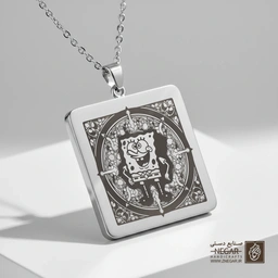 گردنبند طرح باب اسفنجی قهرمان (حکاکی لیزری فایبر، مدل قاب مربع) کد 503239
