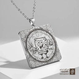 گردنبند طرح باب اسفنجی در هاله تزئینی (حکاکی لیزری فایبر، مدل قاب مربع) کد 503252
