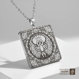 گردنبند طرح بختاپوس در قاب هندسی (حکاکی لیزری فایبر، مدل قاب مربع) کد 503258