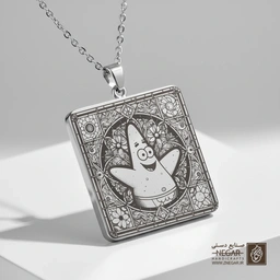 گردنبند طرح پاتریک در قاب ماندالا (حکاکی لیزری فایبر، مدل قاب مربع) کد 503261