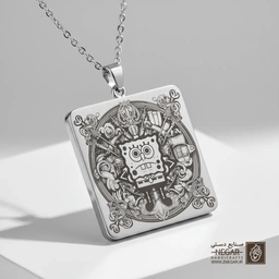 گردنبند طرح باب اسفنجی قاب اشرافی شلوغ (حکاکی لیزری فایبر، مدل قاب مربع) کد 503262