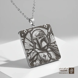 گردنبند طرح کلاهخود بوبا فت (Boba Fett) (حکاکی لیزری فایبر، مدل قاب مربع) کد 503277