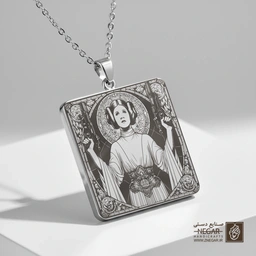 گردنبند طرح پرنسس لیا (Princess Leia) (حکاکی لیزری فایبر، مدل قاب مربع) کد 503282