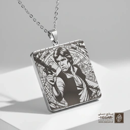 گردنبند طرح هان سولو (Han Solo) آماده رزم (حکاکی لیزری فایبر، مدل قاب مربع) کد 503285