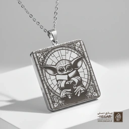 گردنبند طرح بیبی یودا (Grogu) در قاب (حکاکی لیزری فایبر، مدل قاب مربع) کد 503288