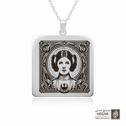 گردنبند طرح پرنسس لیا (Princess Leia) کلاسیک (حکاکی لیزری فایبر، مدل قاب مربع) کد 503294