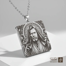 گردنبند طرح اوبی وان کنوبی (Obi-Wan) (حکاکی لیزری فایبر، مدل قاب مربع) کد 503302