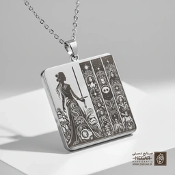 گردنبند طرح سیلوئت ری (Rey) و نشان‌ها (حکاکی لیزری فایبر، مدل قاب مربع) کد 503310