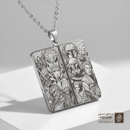 گردنبند طرح قهرمانان جنگ ستارگان (کلاژ) (حکاکی لیزری فایبر، مدل قاب مربع) کد 503314