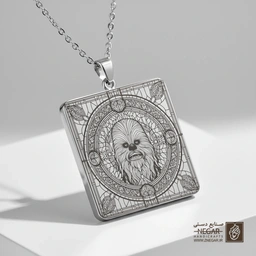 گردنبند طرح چهره چوباکا (Chewbacca) (حکاکی لیزری فایبر، مدل قاب مربع) کد 503315