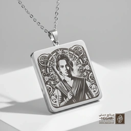 گردنبند طرح ری (Rey) با عصای جنگی (حکاکی لیزری فایبر، مدل قاب مربع) کد 503331