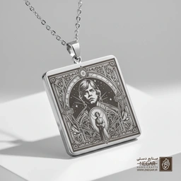 گردنبند طرح لوک اسکای‌واکر و سیلوئت (حکاکی لیزری فایبر، مدل قاب مربع) کد 503339