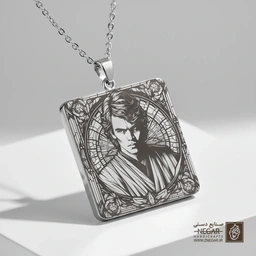 گردنبند طرح آناکین اسکای‌واکر جوان (حکاکی لیزری فایبر، مدل قاب مربع) کد 503344