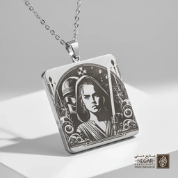 گردنبند طرح ری (Rey) با لایت‌سیبر (حکاکی لیزری فایبر، مدل قاب مربع) کد 503345